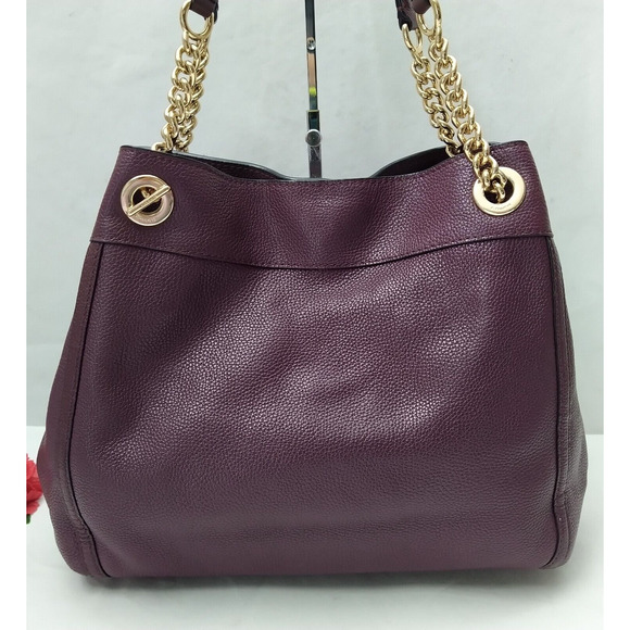 Coach Edie Purple Pebbled Leather Turnlock Chain Strap Shoulder Bag - Picture 3 of 16